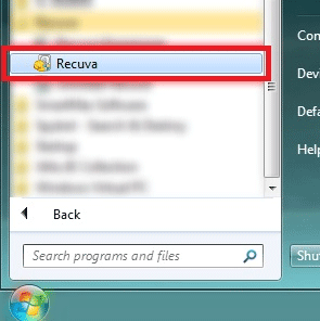 Windows Start Menu, Recuva